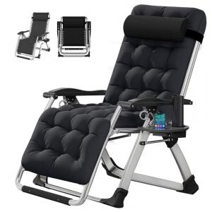 Cadeira Reclinável Ajustável Gravidade Zero com Mesa Lateral e Almofada Removível, DoCred, Preto