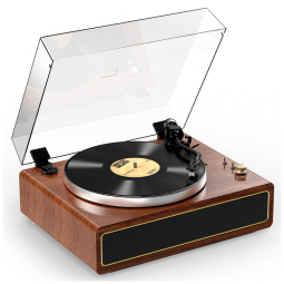 Toca-discos All-in-One com Alto-falantes Integrados e Suporte para Reprodução Sem Fio - Autostop e Velocidade de 33/45 RPM - WOCKODER,