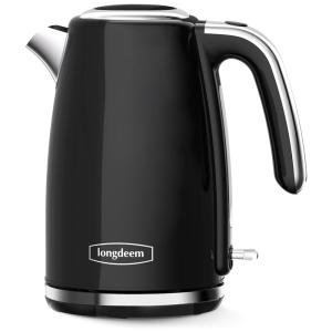 Chaleira Elétrica 1,7L em Aço Inoxidável com Desligamento Automático, Proteção Contra Fervura a Seco e sem BPA, 1500W, Longdeem, Preta