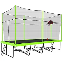Trampolim retangular de 10 x 17 pés com cesta de basquete Trampolim externo certificado pela ASTM para crianças adultas com rede de