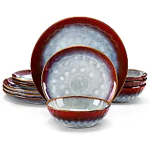Aparelho de Jantar com 12 Peças Incluindo Pratos e Bowls de Cerâmica, Vancasso Starry, Vermelho