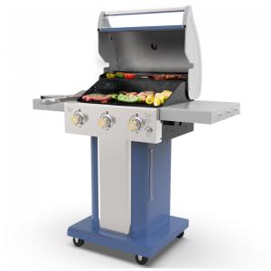 Churrasqueira a Gás 30.000 BTU com 3 Queimadores e Mesas Laterais em Aço Inoxidável, PERMASTEEL PG A40301 AZ, Azul
