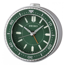 Relógio Despertador de Mesa Analógico e Moderno, a Bateria, Seiko Mai, Verde e Prata