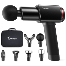 Massageador Pistola Elétrico Profissional Sem Fio 6 Acessórios e 6 Velocidades, SPORTNEER Y22 84000 09 TSEU, Preto