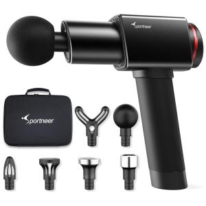 Massageador Pistola Elétrico Profissional Sem Fio 6 Acessórios e 6 Velocidades, SPORTNEER Y22 84000 09 TSEU, Preto
