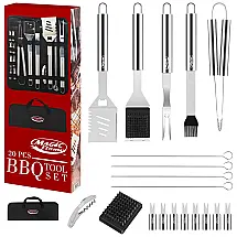 Kit Churrasco na Grelha 20 Peças de Aço Inoxidável com Estojo de zenamento, MAGIC FLAME, Prateado