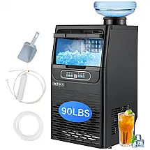 Máquina de Gelo Profissional, Que Produz 40 kg em 24H com Função de Agendamento, Tubo de Drenagem e Filtro de Água, 110V 100W, ROVSUN