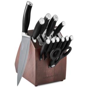 Conjunto de Facas em Aço Inoxidável com Afiador Embutido e Bloco de Bancada 13 Peças, CALPHALON 2078921, Preto