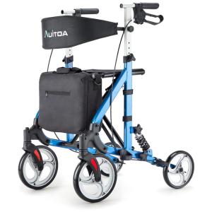 Andador Adulto Idoso com Apoio de Braço, Assento Acolchoado e Cesto, Suporta até 158 kg, AUITOA, Azul Claro