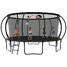 Cama Elastica Capacidade até 544 kg com Cesta de Basquete e Pólos Curvos, Elitezip, Preto