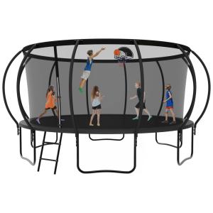 Cama Elastica Capacidade até 544 kg com Cesta de Basquete e Pólos Curvos, Elitezip, Preto