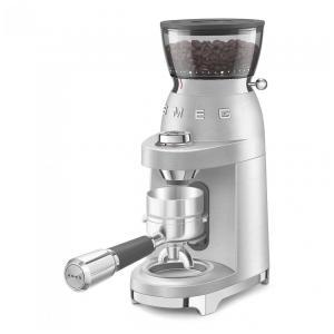 Moedor de café elétrico Smeg inox para espresso com mós cônicas em inox, 30 ajustes de moagem e funil 250g, 110V