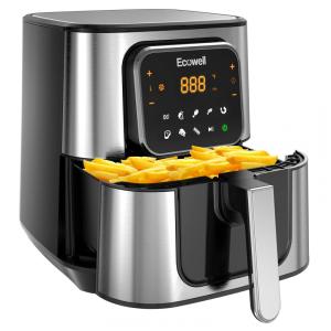 Fritadeira Elétrica AirFryer 6L em Aço Inoxidável com Painel Digital e Cesto Antiaderente, 110v, ECOWELL TXS5T2, Preto