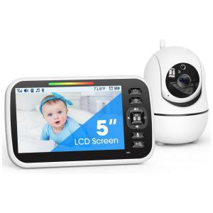 Babá Eletrônica com Câmera, Áudio, 29 Horas de Bateria, 2x Zoom, Visão Noturna, UKSUP, Branca