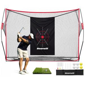 Rede de Treino de Golfe Bearwill 3x2m com Tapete, Alvo, 8 Tees, 6 Bolas e Bolsa - Completo para Prática e Transporte.