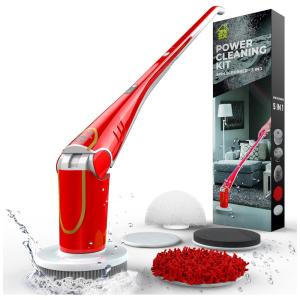 Vassoura Elétrica Rotativa 360 sem Fio com Cabo Flexível e 4 Acessórios, 110v, J P K SX, Vermelho