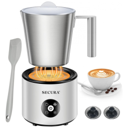 Espumador de Leite Elétrico 500 mL 4 em 1 com Espátula de Silicone, 110V, Secura, Prata