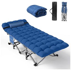 Cama Dobrável Portátil para Acampamento com Acolchoado e Bolsa de Transporte de Travesseiro, Suporta 226 kg, Slendor, Azul