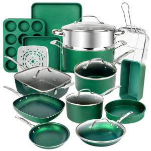 Conjunto de Panelas e Frigideiras Antiaderentes, Peças, GRANITESTONE Green Nonstick 20 Piece, Verde