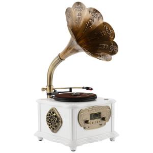 Gramofone Toca Discos Retro com MP3, Bluetooth e USB, 110V, CECINIR, Branco