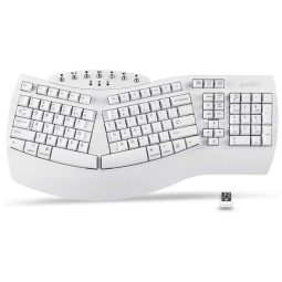 Teclado Ergonômico Dividido Sem Fio Recarregável Reduz a Tensão das Mãos com Descanso de Pulso, PERIXX 11615, Branco