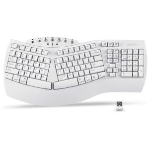 Teclado Ergonômico Dividido Sem Fio Recarregável Reduz a Tensão das Mãos com Descanso de Pulso, PERIXX 11615, Branco