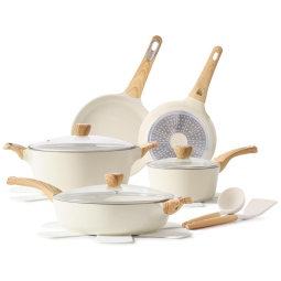 Jogo de Panelas de Cerâmica SENSARTE, 14 Peças Antiaderente Indução, Branco Cerâmico Livre de Substâncias Tóxicas