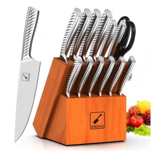 Conjunto de Facas Imarku em Aço Inoxidável com Bloco de Bancada Multinível, 14 Peças, Prata