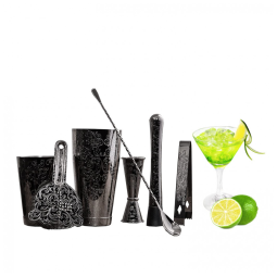 Kit Bartender Profissional 7 Peças em Aço Inoxidável, Sky Fish, Preto