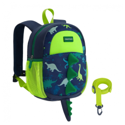 Mochila infantil mommore dinossauro verde com guia de segurança