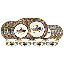 Aparelho de Jantar Gifts Plaza Luxury Greek Horse Cheval 20 Peças Bone China Serviço para 4 Branco e Verde