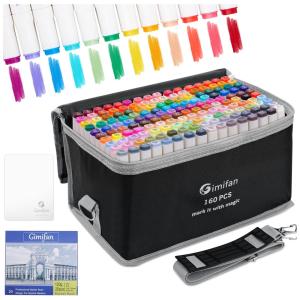 Conjunto de Canetas Artisticas 160 Cores com Estojo de Transporte e Suporte de Ponta Dupla, Gimifan