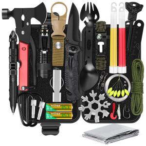 kit de Sobrevivência, Emergência para Acampamento, 32 Peças, ESUP, Preto