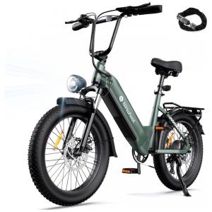 Bicicleta Elétrica Isinwheel U8 Verde 20" | Motor 1000W, Bateria 48V 13Ah, Suspensão Dupla, 7 Velocidades, Luz 2000 Lúmens