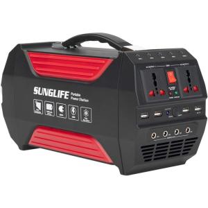SUNGLIFE Estação de Energia Portátil 500W 280Wh, 78000mAh Lithium 110V AC, USB, 12V DC