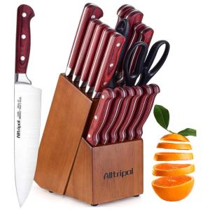 Conjunto de Facas, 18 Peças, Aço Inoxidável, ALLTRIPAL, Marrom