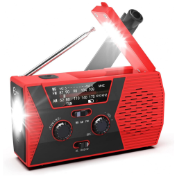Rádio AM FM e NOAA 2000mAh Com Bateria Solar ou Manivela de Recarga USB Alarme SOS, ESKY HY 018WB, Vermelho