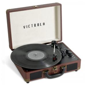 Toca Discos Portátil Vintage com Bluetooth, 3 Velocidades e Alto-falantes Embutidos, Victrola, Marrom