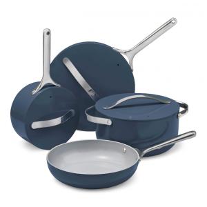 Conjunto de Panelas Cerâmicas Antiaderentes Caraway, 12 Peças, Azul Marinho, Inclui Panelas, Tampa e Organizadores, Compatível com Todos