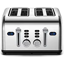 Torradeira Elétrica 4 Fatias com 7 Níveis de Tostagem e Tela LCD, 110v, REDMOND T2400AU, Prateado