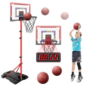 Cesta de Basquete Interno e Externa com 2 Bolas, Placar Eletrônico e Altura Ajustável de 1 Metro a 1,8 Metros para Crianças de 3 a 8 Anos