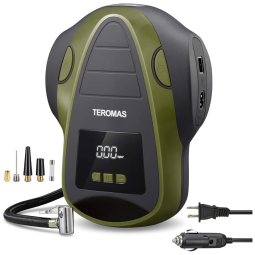 TEROMAS Mini Compressor de Ar Elétrico Automotivo Portátil 12V, 110V 150 PSI Multifuncional c, Manômetro
