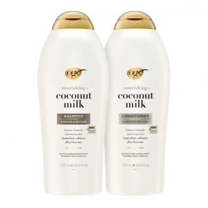 Shampoo e Condicionador 750 ml de Leite de Coco para Hidratação e Nutrição, OGX 67450, Branco