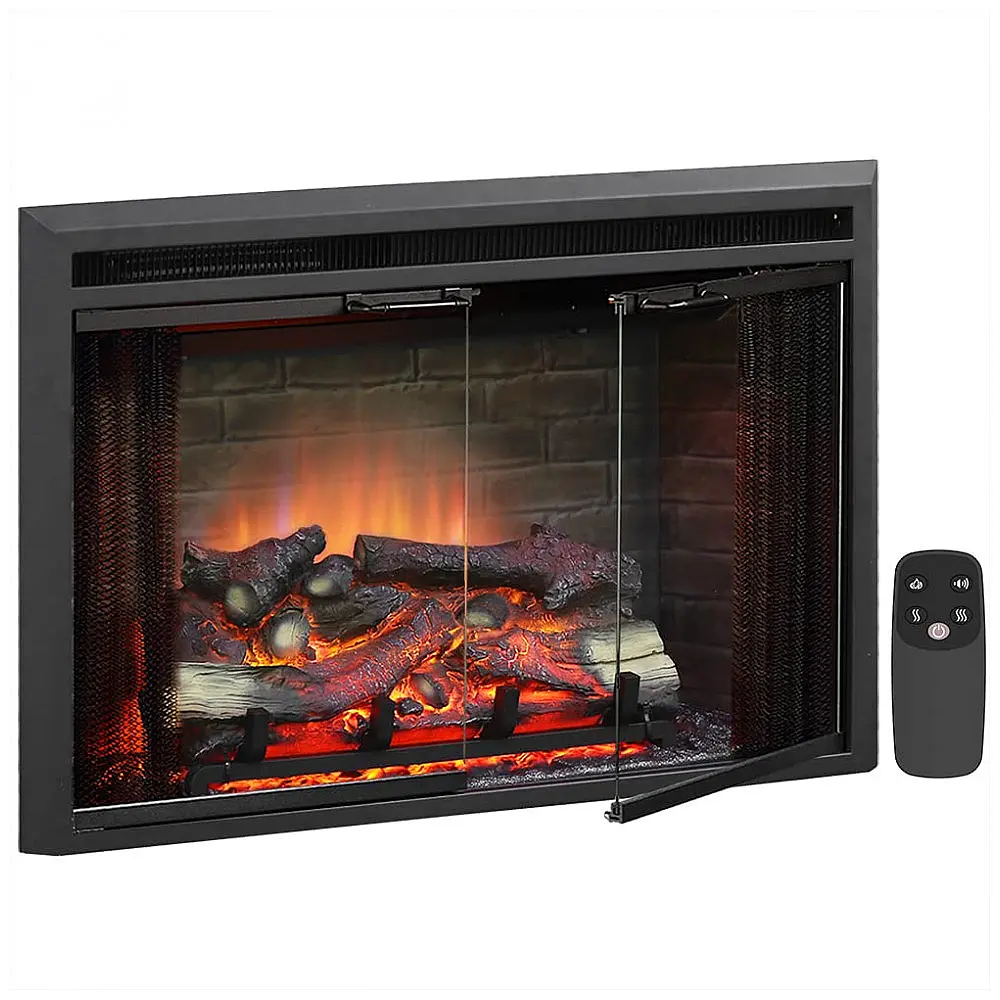 Lareira Elétrica PuraFlame de Embutir A55x88L com Controle Remoto e Porta de Vidro, 110V, 1500W, Preta