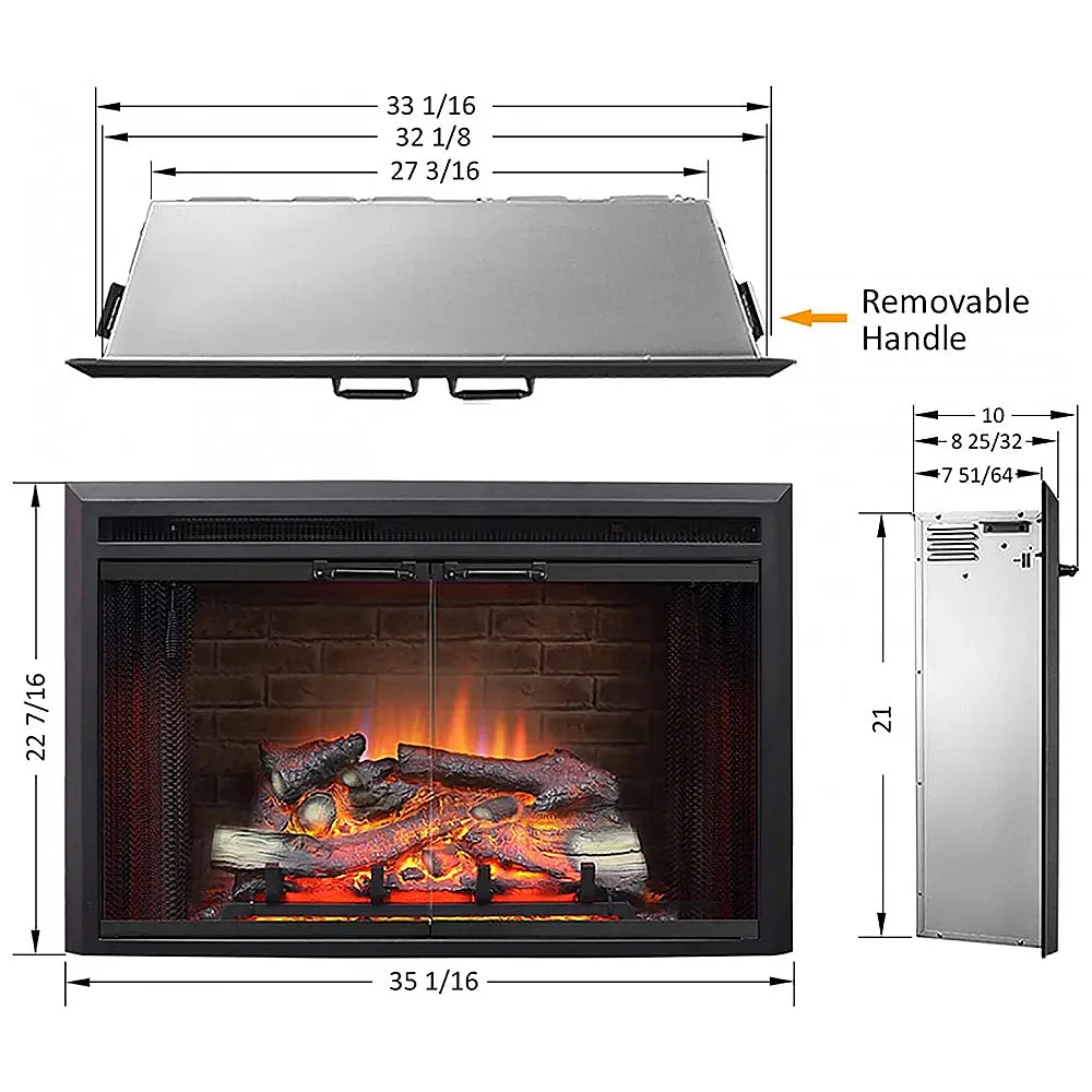 Lareira Elétrica PuraFlame de Embutir A55x88L com Controle Remoto e Porta de Vidro, 110V, 1500W, Preta — foto 2