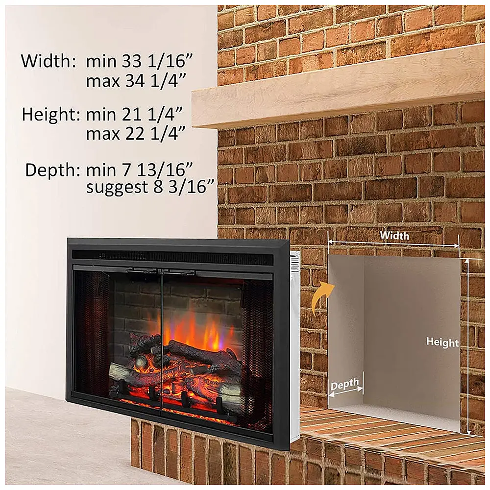 Lareira Elétrica PuraFlame de Embutir A55x88L com Controle Remoto e Porta de Vidro, 110V, 1500W, Preta — foto 3