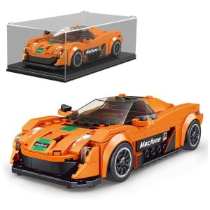 Kit de Construção Carro de Corrida com 306 Peças e Vitrine de Acrílico para Crianças Acima de 8 Anos, Mold King, Laranja