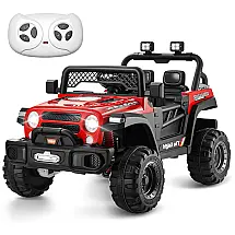 Carro Elétrico Infantil a Bateria com Controle Manual dos Pais, Cinto de Segurança, Suspensão de Mola e Porta Malas, 12V, TEOAYEAH, Vermelho