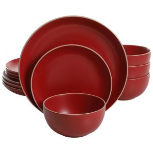 Aparelho de Jantar com 12 Peças em Cerâmica Serve 4 Pessoas, Gibson Home Rockaway, Vermelho Fosco