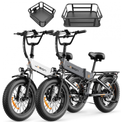 Kit 2 bikes elétricas dobráveis Jasion X-Hunter/Hunter Pro cinza e branca, 20x4, até 1800W, baterias 48V, 7 marchas, 110V